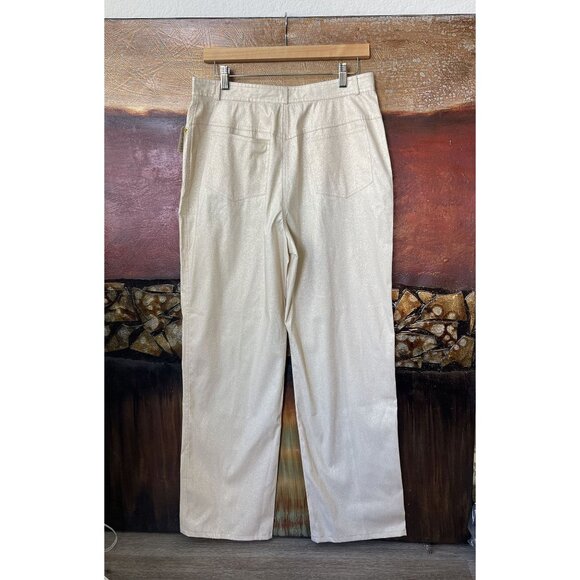 St. John Sport Wide Leg Pants Size 12 NWT Dog Show Twill Metallic Gold Ivory - Picture 4 of 10